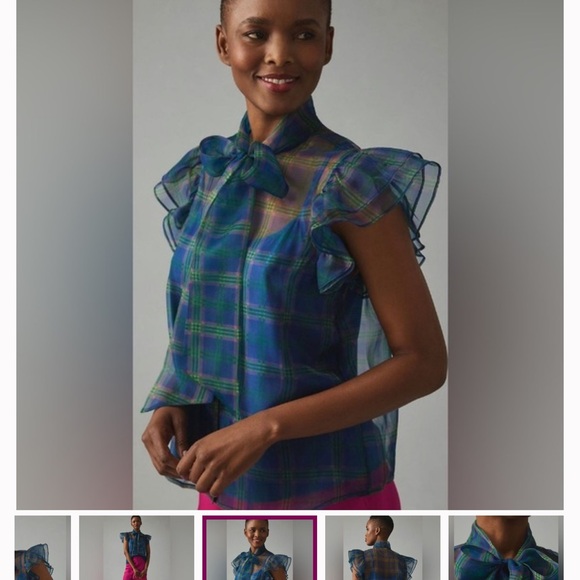 NWT Anthropologie Plaid Sheer Ruffle Top - Picture 8 of 8